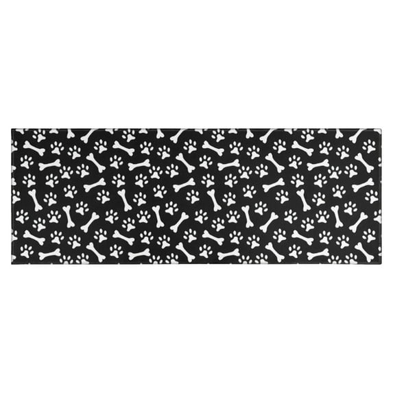 Black Dog Paw Footprint Bone Kitchen Rug Mat,Kitchen Runner Rugs Non Skid Washable,Decorative Kitchen Floor Mats for Kitchen,Sink,Laundry,17"X47"