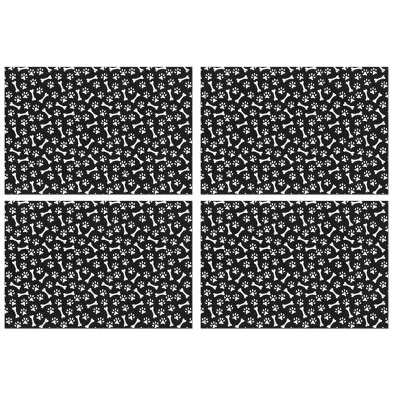 Black Dog Paw Footprint Bone Summer Placemats Table Placemats Set Of 4-Linen Kitchen Washable Placemats Table Mats 11.8"x17.7"Non-Slip Heat Resistant