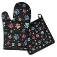 thumbnail image 1 of Black Dog Paw Footprint Kitchen Oven Mitt and Pot Holder Sets 2 Pcs for Baking, Cooking and Grilling, Heat Resistant Up To 392 °F, 1 of 7
