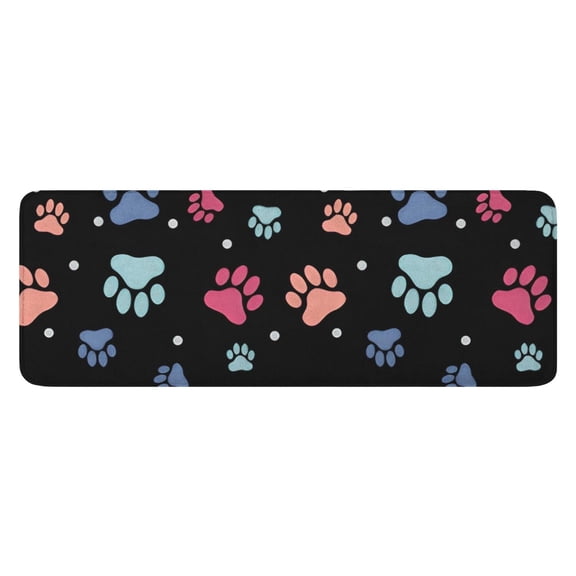 Black Dog Paw Footprint Kitchen Rug Mat,Kitchen Runner Rugs Non Skid Washable,Decorative Kitchen Floor Mats for Kitchen,Sink,Laundry,17"x47.2"