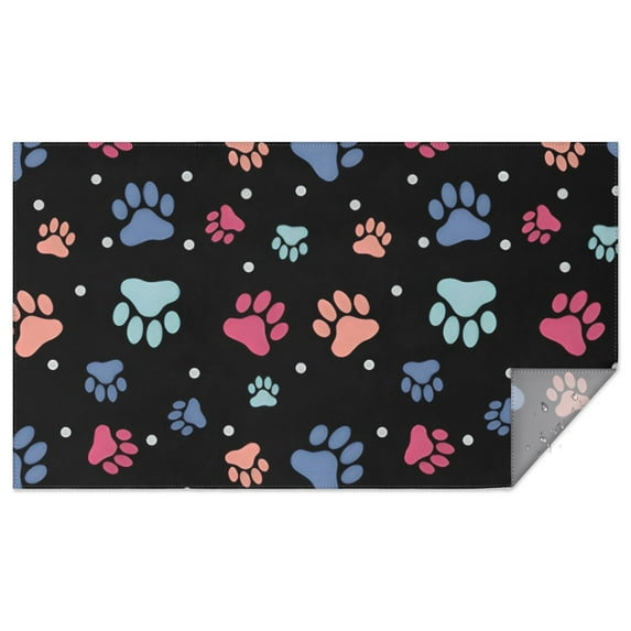 Black Dog Paw Footprint Rectangle Tablecloth 60"x102",Waterproof Polyester Rectangle Table Cloth, Wipeable Spillproof Polyester Tablecloth for Dining, Camping, Indoor and Outdoor