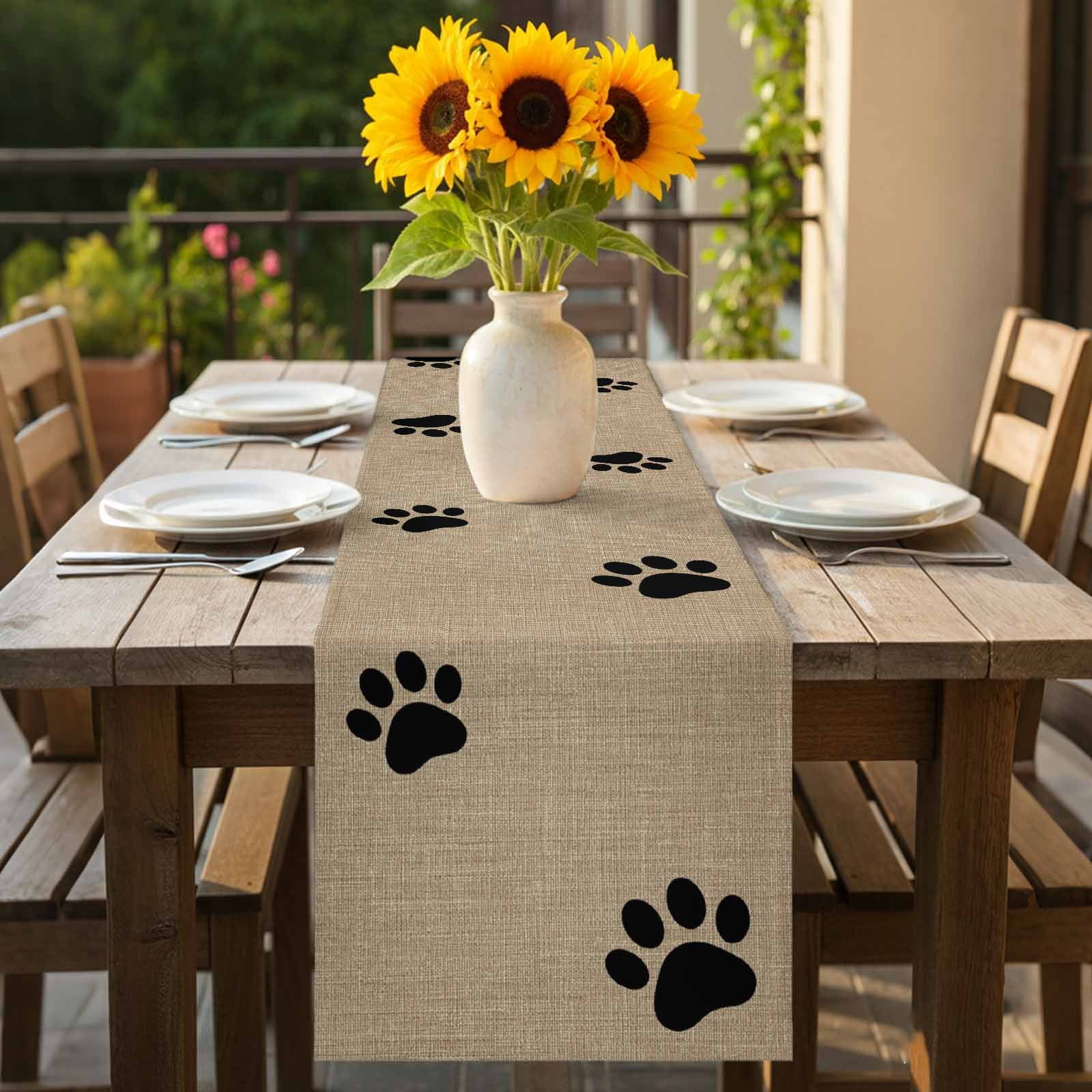 Black Dog Paws Prints Table Runner 36 Inches Long,Kitchen Dining ...