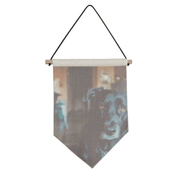Black Dog Pet Animal Picture Canvas Flag Hanging Wall Art Decor Banner