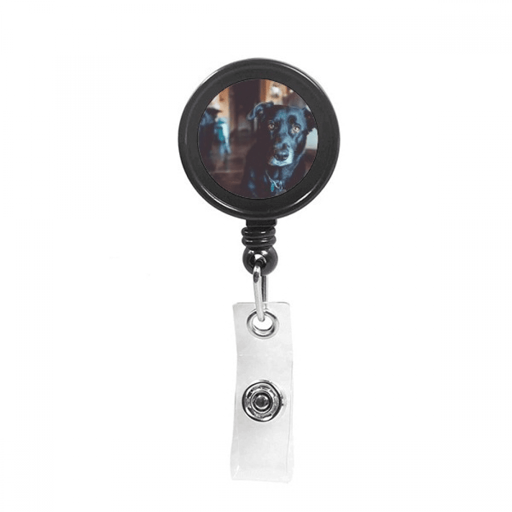Black Dog Pet Animal Picture Retractable Keychain Badge Holder ID Badge