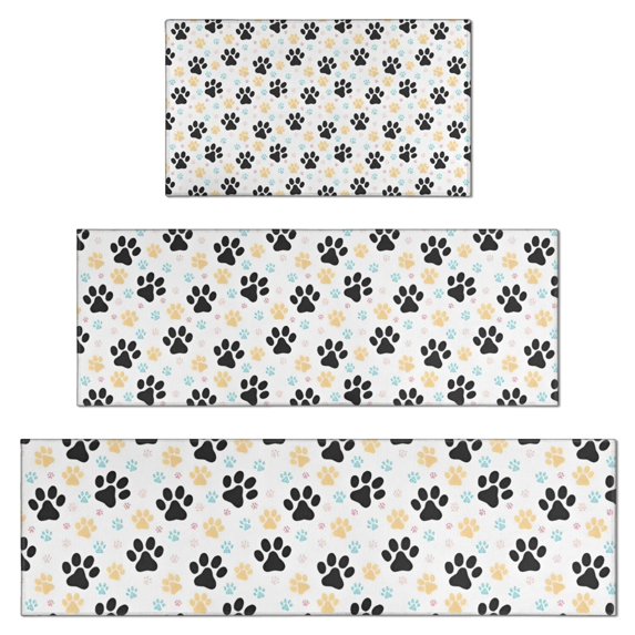 Black Dog Puppy Paw Kitchen Rugs Sets Of 3,Kitchen Runner Rugs Non Skid Washable,Decorative Kitchen Floor Mats for Kitchen,Sink,Laundry,17"x30"+ 17"x47" + 17"x59"