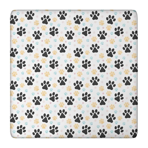 Black Dog Puppy Paw Square Fitted Tablecloth with Elastic Edge,Square Table Cover,Washable Elastic Table Cover for Home Kitchen Party Decor 36"x36"