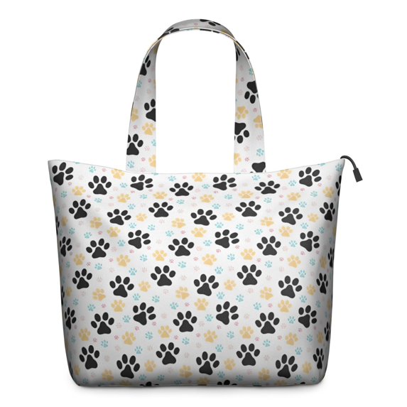 Black Dog Puppy Paw Travel Tote Bags for Women Carry On,Large Weekender Bags for Women Travel,Multi Functional Duffle Bag for Work,Shopping,Sports