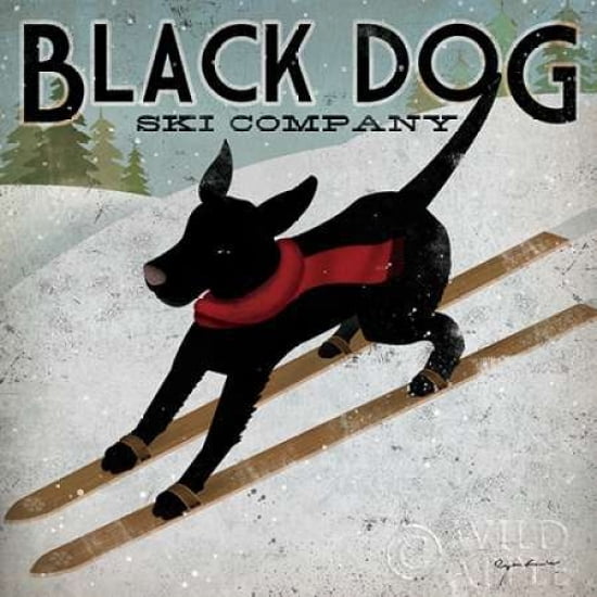 Black Dog Ski Canvas Art - Ryan Fowler (24 x 24)