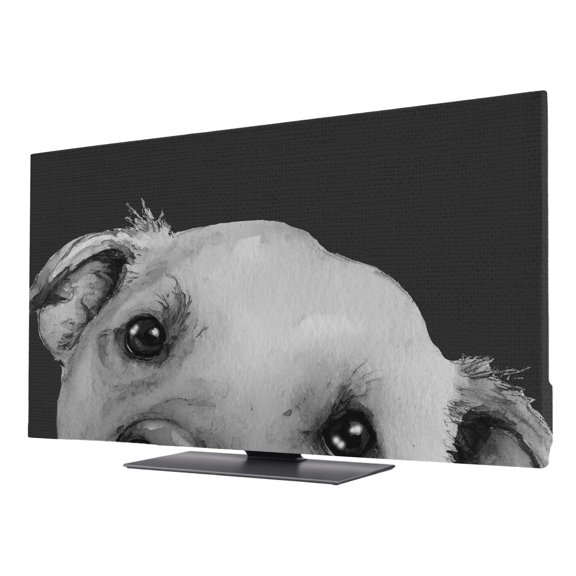 Black Dog TV Cover for 50 Inch Screen,Stretch Fabric Dustproof TV Display Protector,Cute Pets Eyes Animals Fur Vintage Oil Painting Elastic Slipcover Monitor Cover for Indoor Computer 43.6"x24.5"