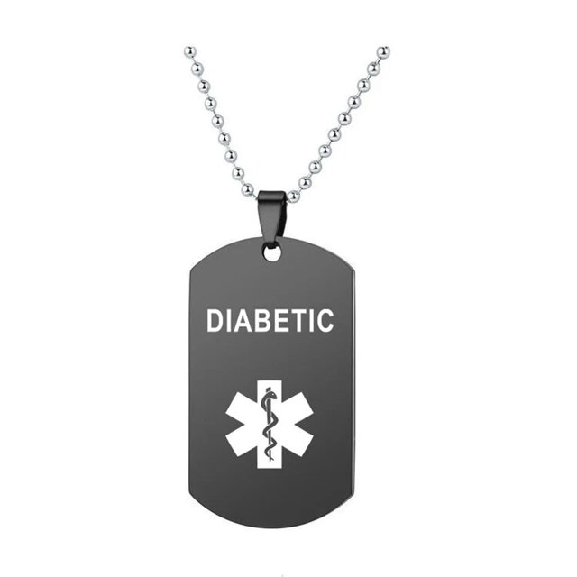 Black Dog Tag Pendant Medical Alert ID Necklace for Men Woman SOS ICE