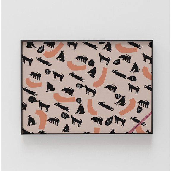 Black Dogs Talking Wrapping Paper Pattern Art Print, Unframed Paper Poster 11x14in