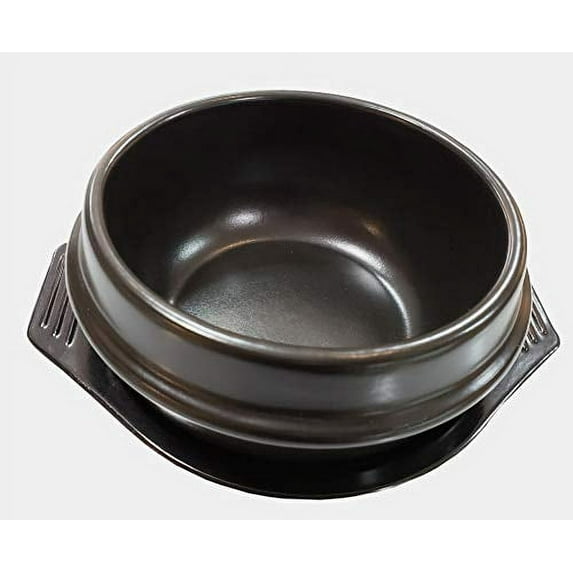 Black Dolsot / Stone Bowl w/ Black Tray for Hot Pot / Bibimbap & Korean Food (5.5 Inch (24 oz))