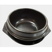 Black Dolsot / Stone Bowl w/ Black Tray for Hot Pot / Bibimbap & Korean Food 6.25 inch 38 oz