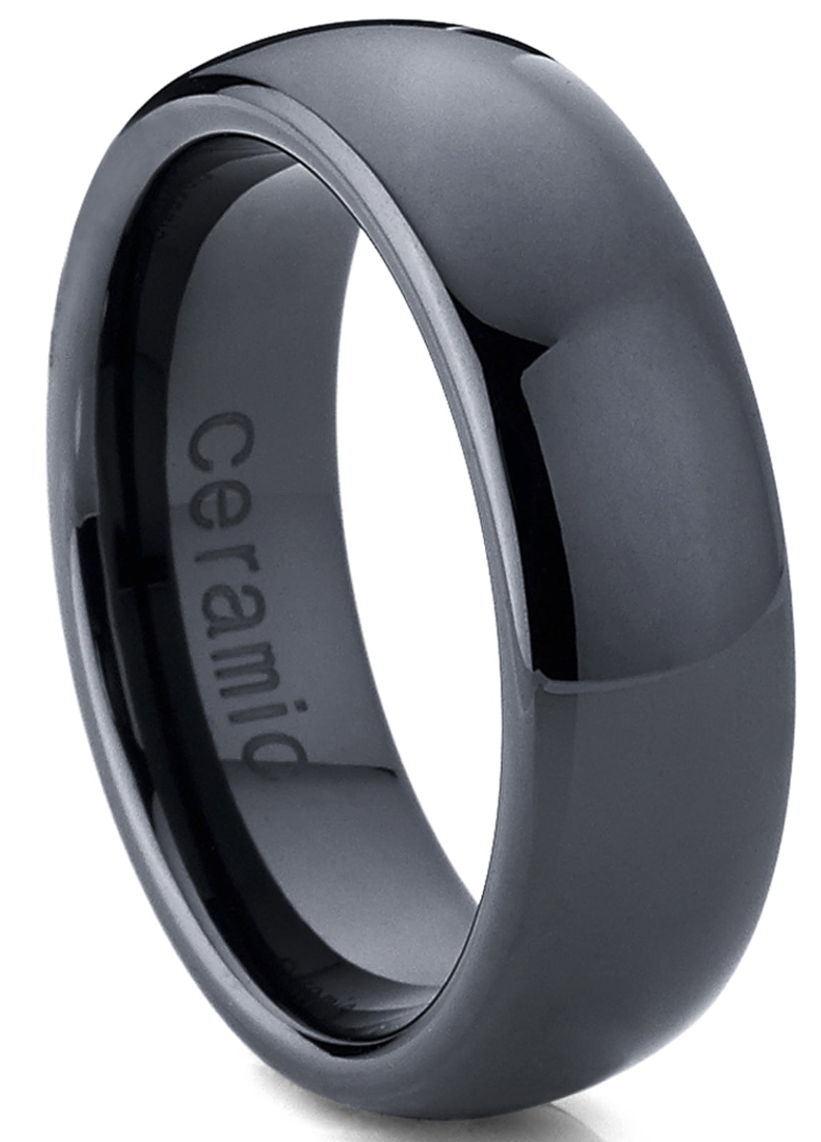 Black Dome Ceramic Men's Women's Unisex Wedding Band Engagement Ring 7mm Sizes 5-15
