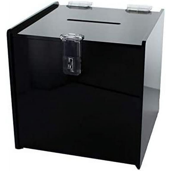 Black Donation Box Tip Jar Acrylic Ballot Suggestion W/Lock 6" Cube AZM
