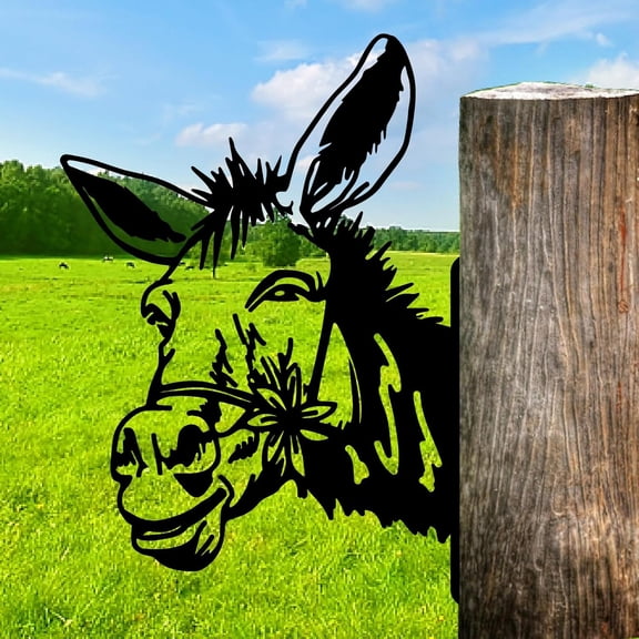 Black Donkey Metal Garden Yard Art Decor Farm Iron Decorative Garden Statues Silhouette Animal Statue Stake Ornament Fence Decorations