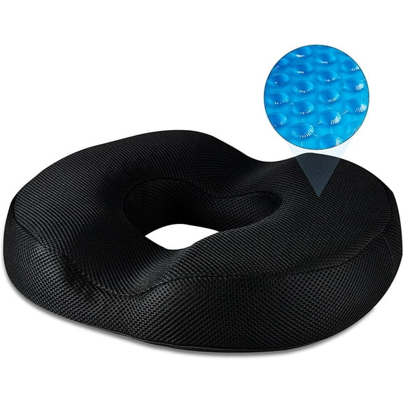 Black Donut Pillow for Tailbone Pain Cool Gel Memory Foam Donut Seat Cushion Doughnut Pillow