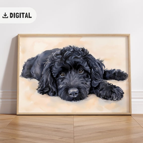 Black Doodle Art , Goldendoodle Dog, Labradoodle Wall Decor Unframed Paper Print