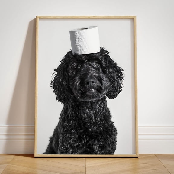 Black Doodle Bathroom Wall Art, Quirky Goldendoodle Poster, Pet Portrait Wc, Unframed Poster Size 8x12