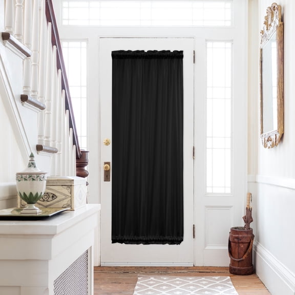 Black Door Curtains for Door Window, French Sidelight Front Back Door Curtains With Tieback, Pure Black Kitchen Rod Pocket Drapes Panel, 25"x72"