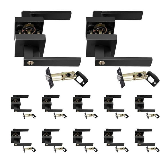 Black Door Handles Interior Passage Lever Matte Black, Keyless Hall and Closet Door Handle Heavy Duty Indoor Hardware with Square Panel, Left or Right Handing,12 Pack
