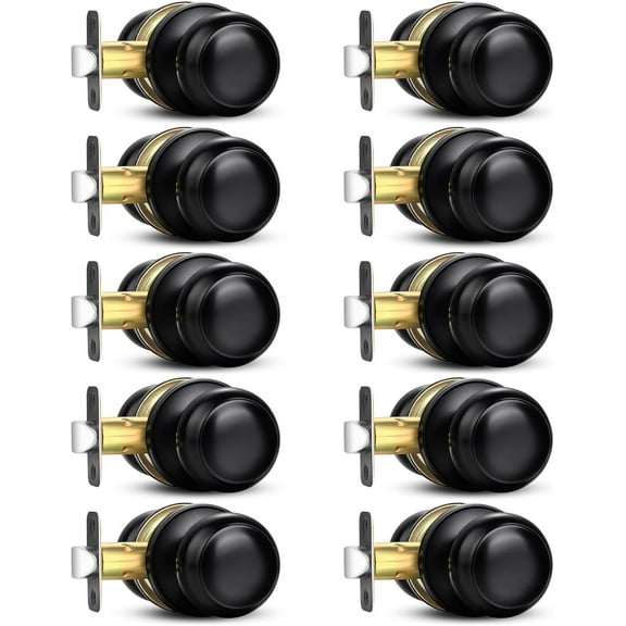 Black Door Knob, 10 Pack Round Keyless Doorknobs Interior/Exterior Lockset, Passage Locking Door Knobs for Bedroom/Bathroom, Black Modern Design Door Hardware