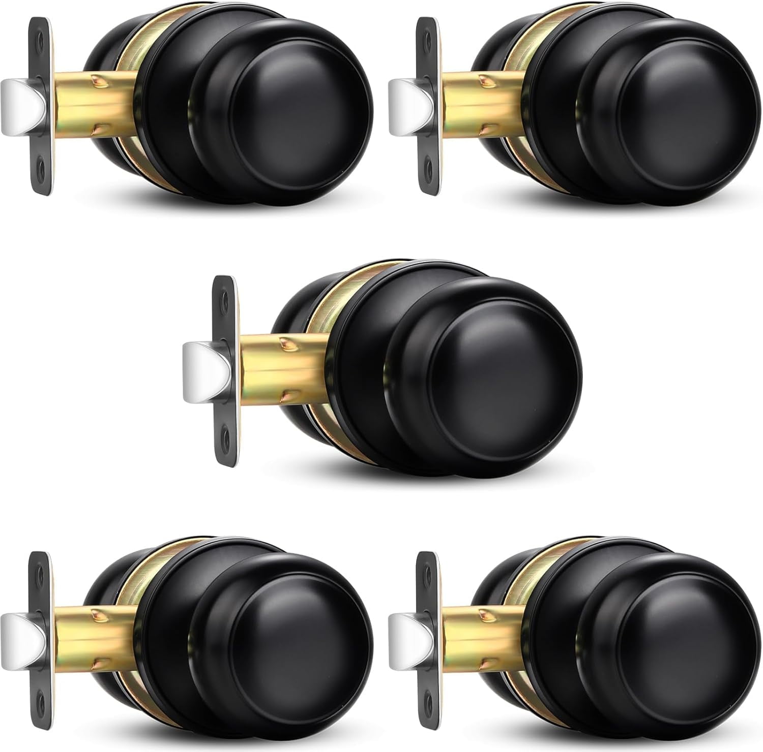Black Door Knob, 5 Pack Round Keyless Doorknobs Interior/Exterior Lockset, Passage Locking Door Knobs for Bedroom/Bathroom, Black Modern Design Door Hardware