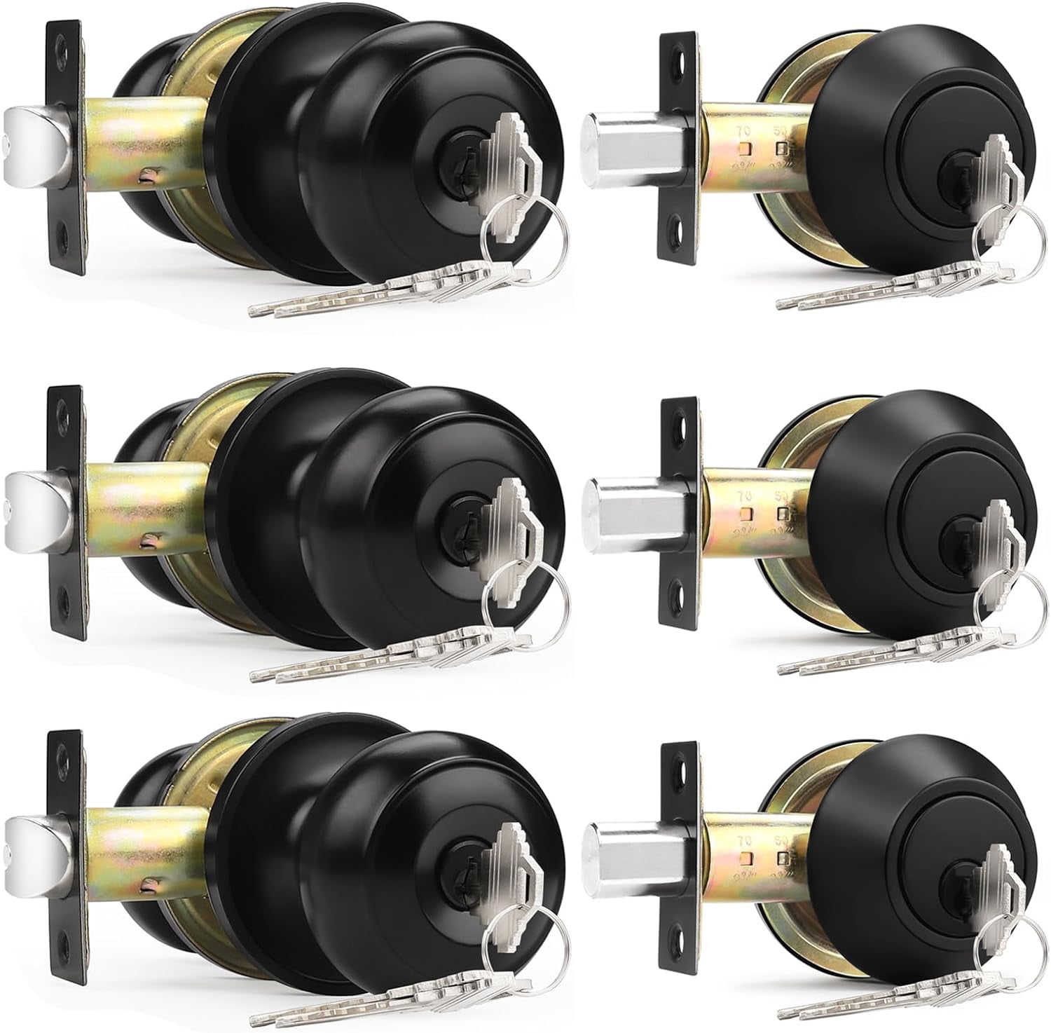 Brotima 2-Pack Entry Door Lockset With Single Cylinder Deadbolt – Oil Rubbed Bronze, Same Key For Both