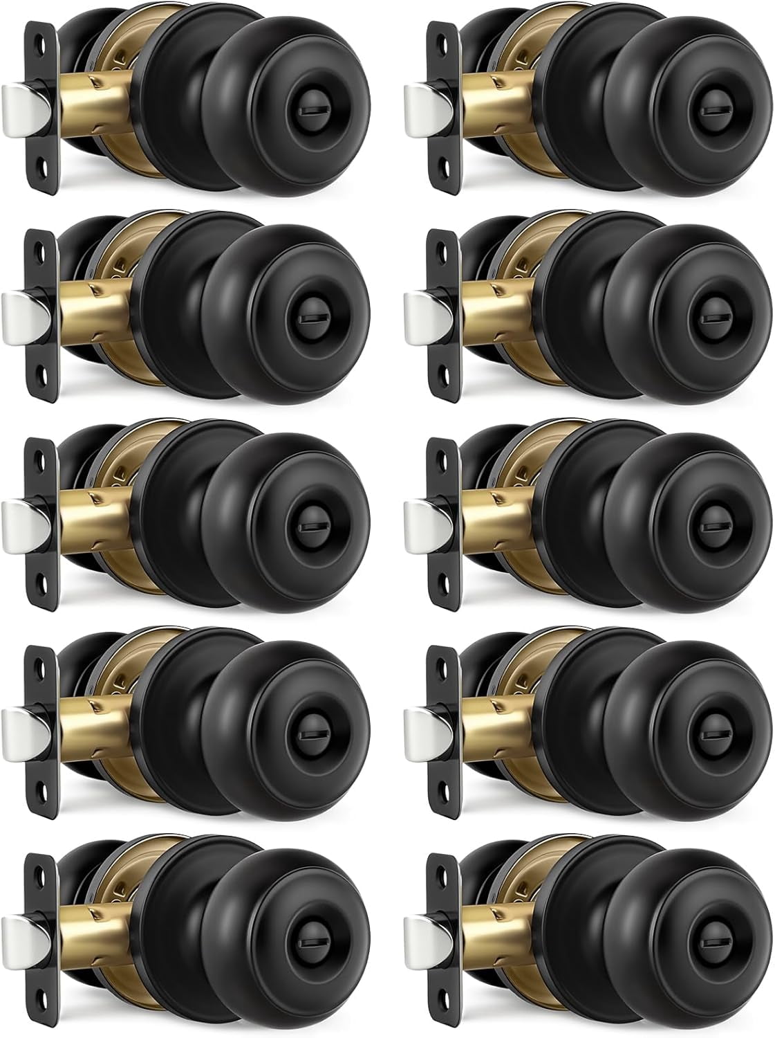 Black Door Knobs, 10 Pack Privacy Door Knobs Interior Door Knob for Bedroom/Bathroom Keyless Doorknobs Interior/Exterior Lockset, Black Modern Design Door Hardware