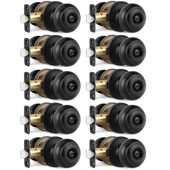 Black Door Knobs, 10 Pack Privacy Door Knobs Interior Door Knob for Bedroom/Bathroom Keyless Doorknobs Interior/Exterior Lockset, Black Modern Design Door Hardware