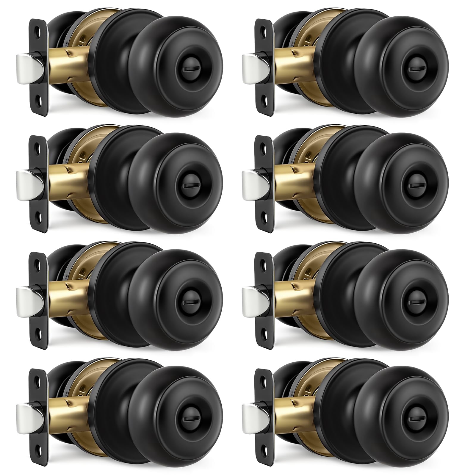 Black Door Knobs, 10 Pack Privacy Door Knobs Interior Door Knob for Bedroom/Bathroom Keyless Doorknobs Interior/Exterior Lockset, Black Modern Design Door Hardware