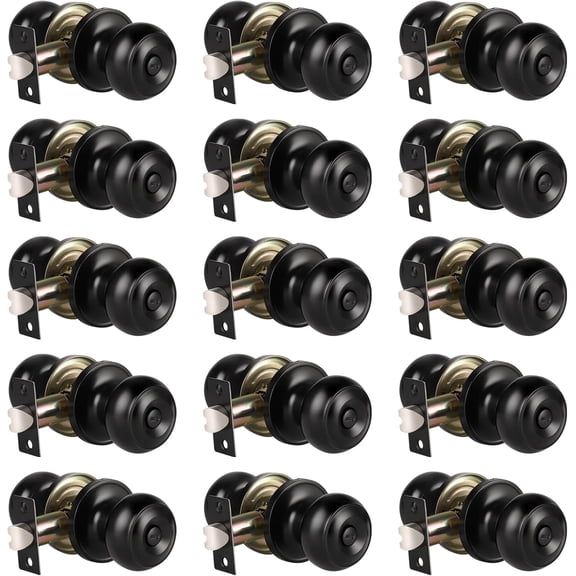 Black Door Knobs - 15 Pack, Round Matte Black Privacy Door Knobs with Lock, Keyless Turn Lock for Bedroom or Bathroom Interior Doors