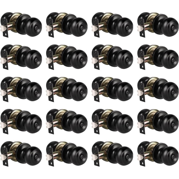 Black Door Knobs - 20 Pack, Round Matte Black Privacy Door Knobs with Keyless Turn Lock for Bedroom or Bathroom Interior Doors