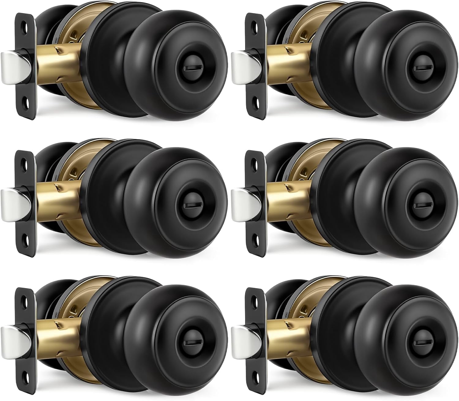 Black Door Knobs, 6 Pack Privacy Door Knobs Interior Door Knobs for Bedroom/Bathroom Keyless Doorknobs Interior/Exterior Lockset, Black Modern Design Door Hardware