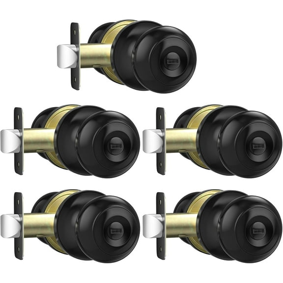 Black Door Knobs Interior Keyless Knob, Privacy Door Knob with Lock, 5 Pack Door Locks for Bedrooms Bathroom, Reversible for Left/Right Door Handle
