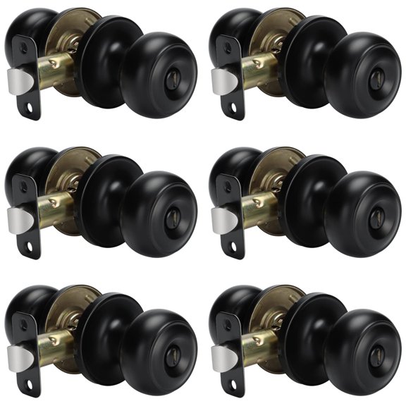 Black Door Knobs Interior Matte Keyless For Bedroom Bathroom Bulk Indoor Knob(6 Pack Black)