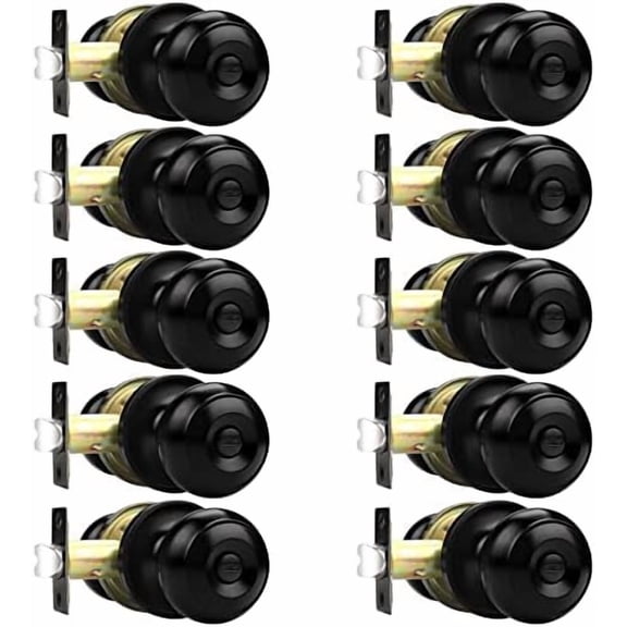 Black Door Knobs, Privacy Door Knob for Bathroom Bedroom, Interior Door Knob with Thumb Turning Locking Button, 10 Pack