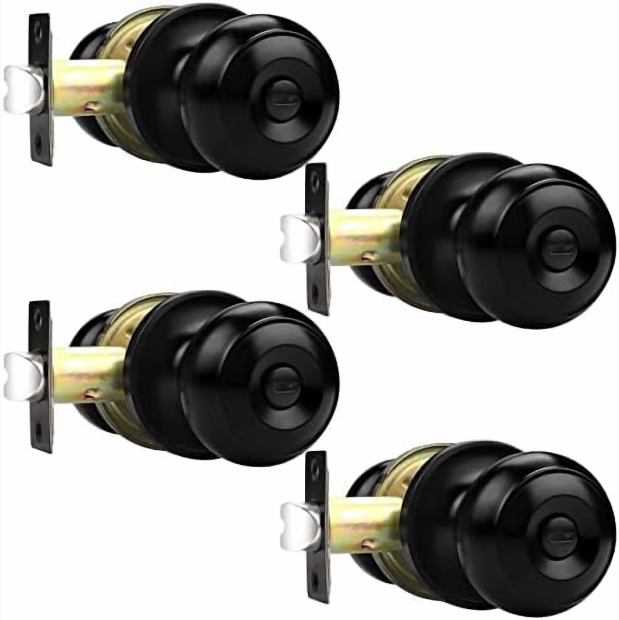 Black Door Knobs, Privacy Door Knob for Bathroom Bedroom, Interior Door Knob with Thumb Turning Locking Button, 4 Pack