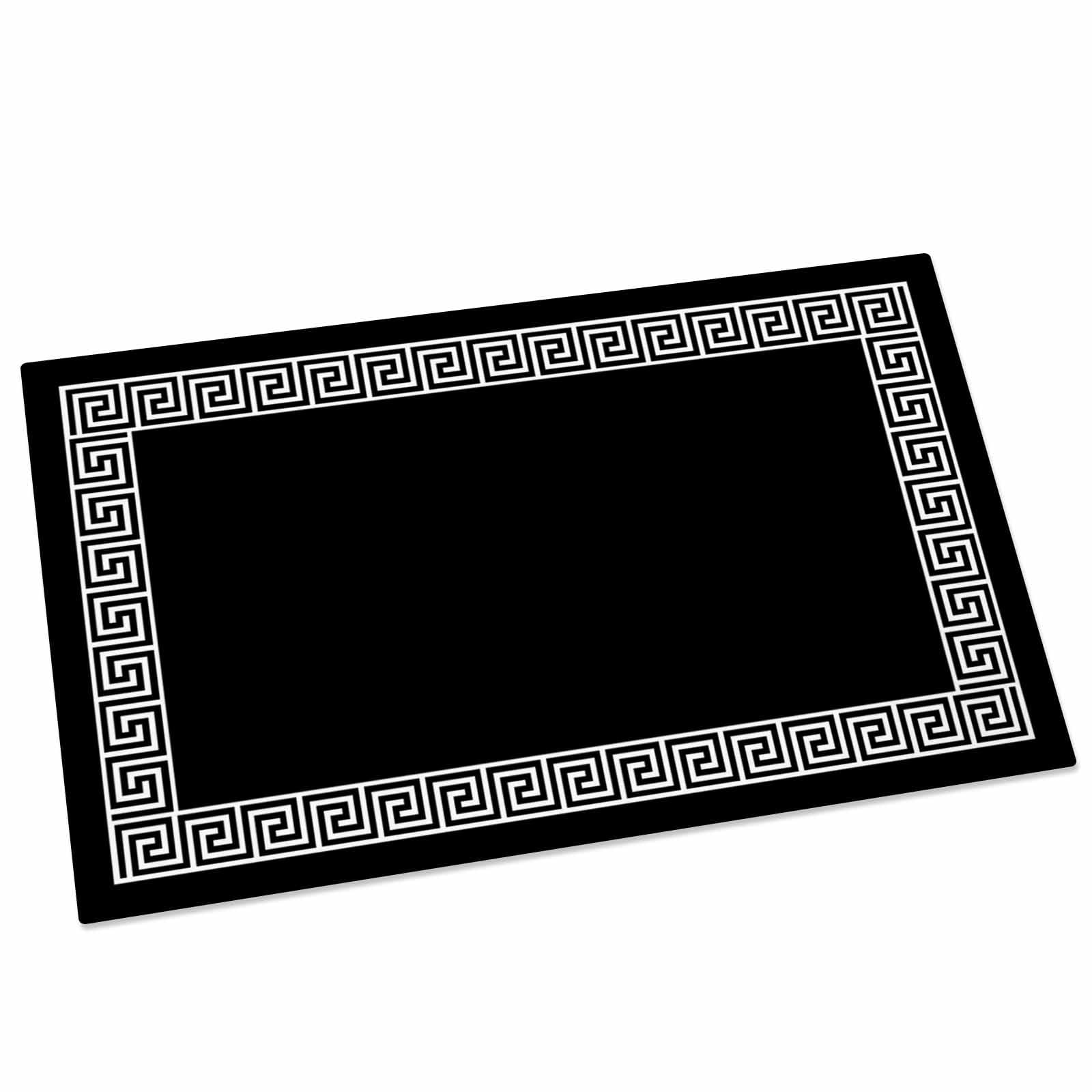 Black Door Mat 16x24 Inch Greek Chinese Style Border Geometric Entryway ...