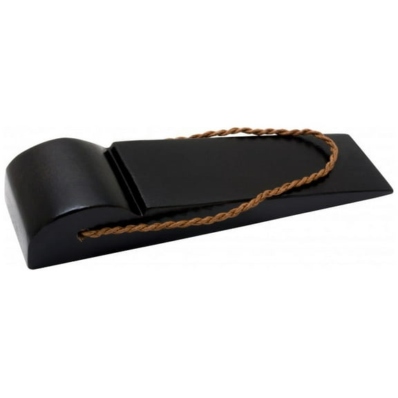 Black Wooden Door Wedge Solid Mango Wood Leather Hanging Loop Renovators Supply