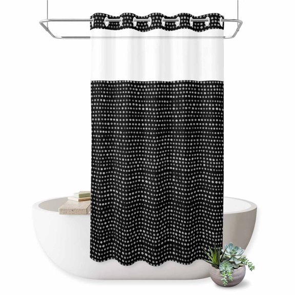 Black Dots No Hook Shower Curtain Modern Abstract Geometric Minimalist Micro Dots Shower Curtain with See Through Top Window, Waterproof Washable Fabric Curtain for Bathroom Hotel Decor, 36Wx72L