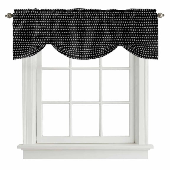 Black Dots Tie Up Valances Curtain, Modern Abstract Geometric Minimalist Micro Dots Adjustable Valance for Window Light Filtering for Kitchen and Bathroom Rod Pocket 1 Panel 42x12in