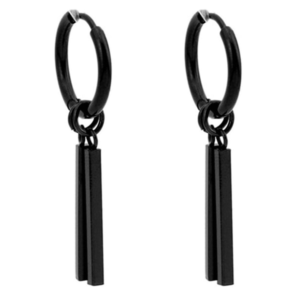 Black Double Bar Small Hoop Dangle Drop Earrings for Men Women Girls