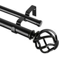 thumbnail image 1 of Black Double Curtain Rod 140 to 195 Inches (12-16 Feet), 1 Inch Curtain Rods for Windows 60 to 191, Heavy Duty Telescoping Drapery Rods with Twisted Cage Finials, 1 of 16