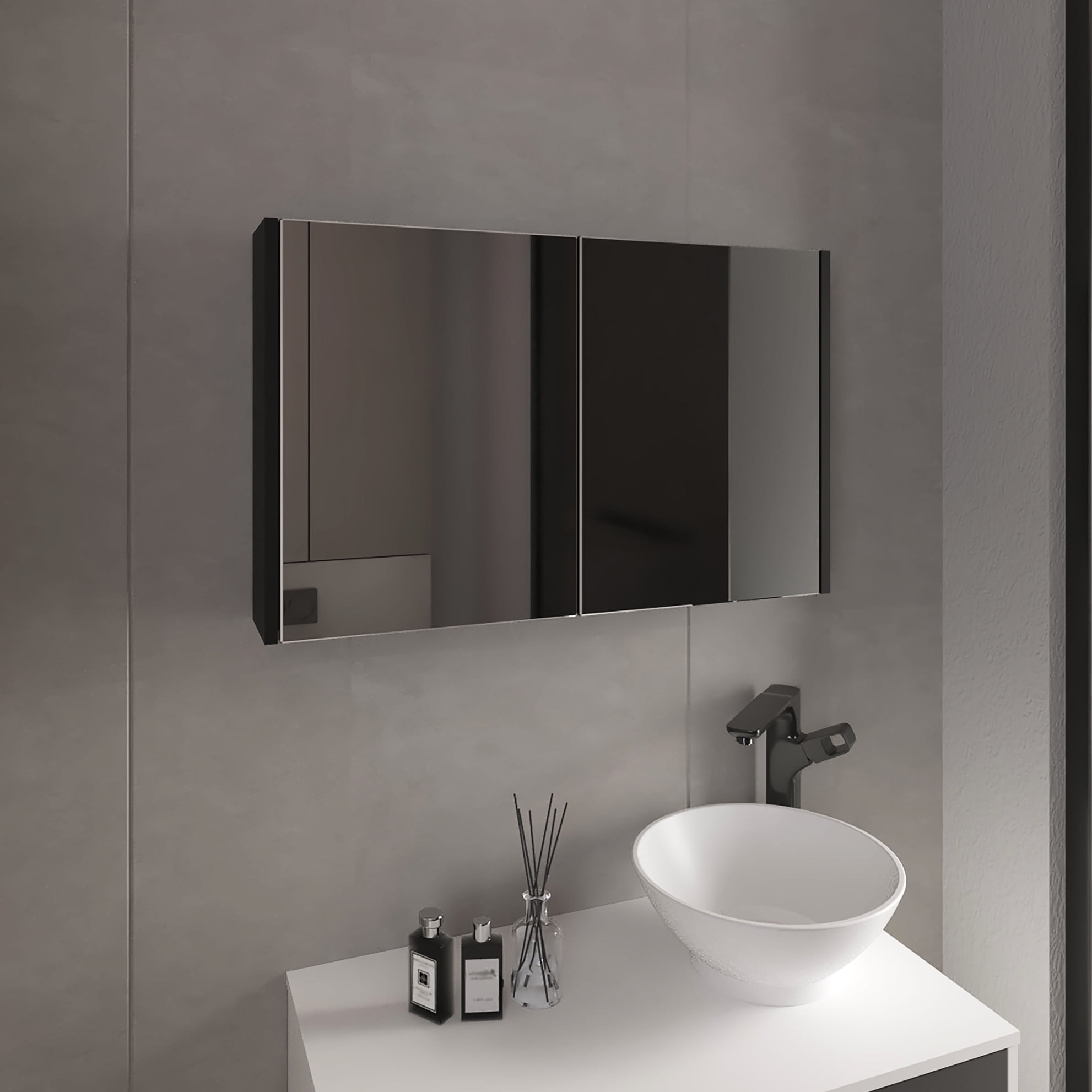 Black Double Door Mirrored Cabinet For Practical Use - 19.7" H X 31.5