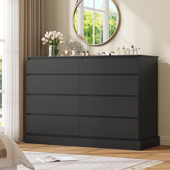 Black Dresser with 8 Drawers for Bedroom Wide Chest of Drawers Storage Cabinet for Living Room
