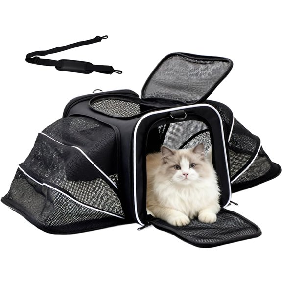 Black Double Expandable Soft-sided Pet Carrier For Small Dogs Cats Under 15 Lbs