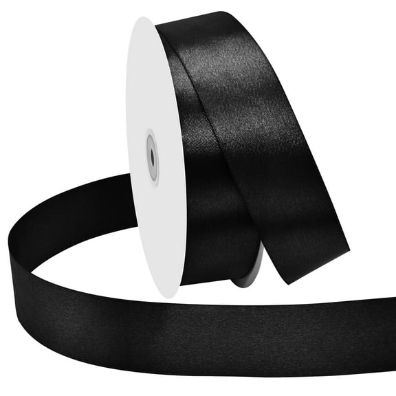 Black Double Faced Polyester Satin Ribbon 1-1/2 Inch x 100 Yard