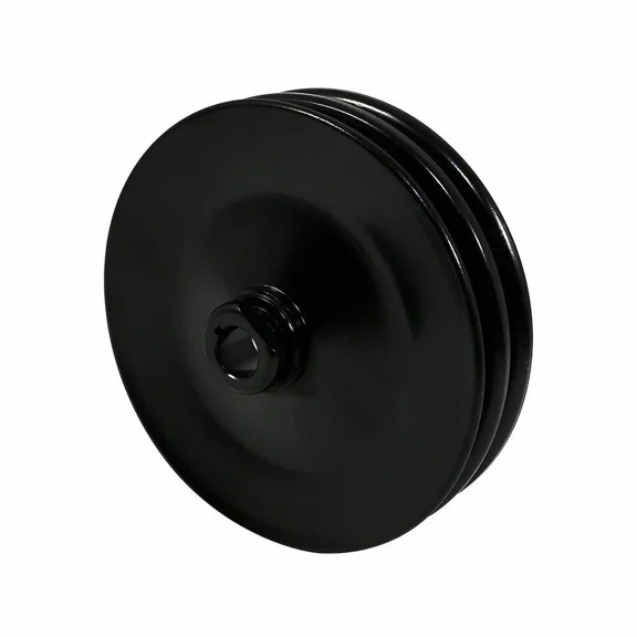 Black Double Groove Power Steering Pump Pulley, Keyway Design, Compatible with Chevy SBC BBC 350 454 Engine Models