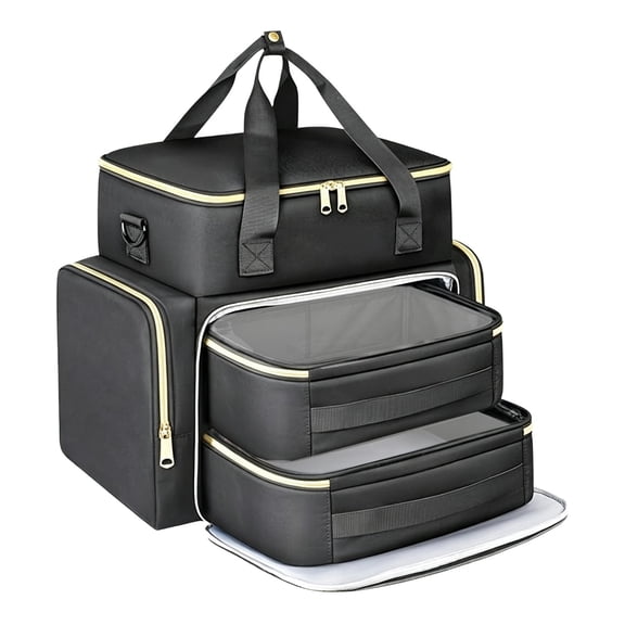 Black Double Layer Nail Polish Storage Bag Large Capacity Organizer Case